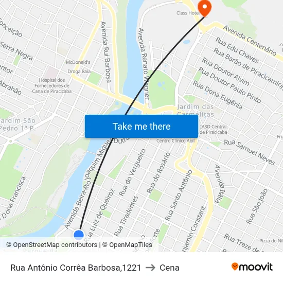 Rua Antônio Corrêa Barbosa,1221 to Cena map