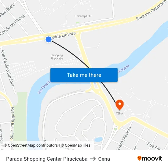 Parada Shopping Center Piracicaba to Cena map