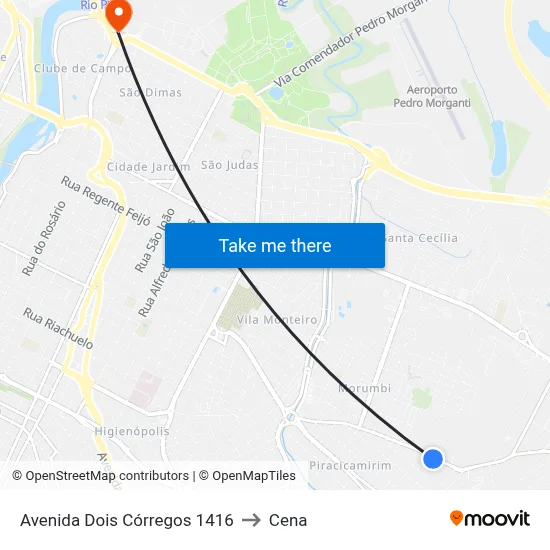 Avenida Dois Córregos 1416 to Cena map