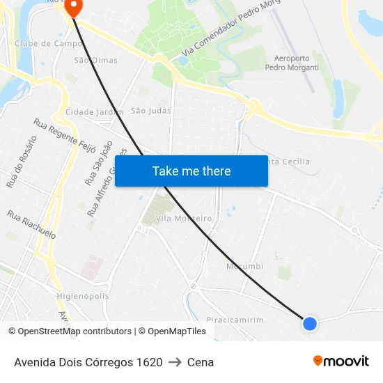 Avenida Dois Córregos 1620 to Cena map