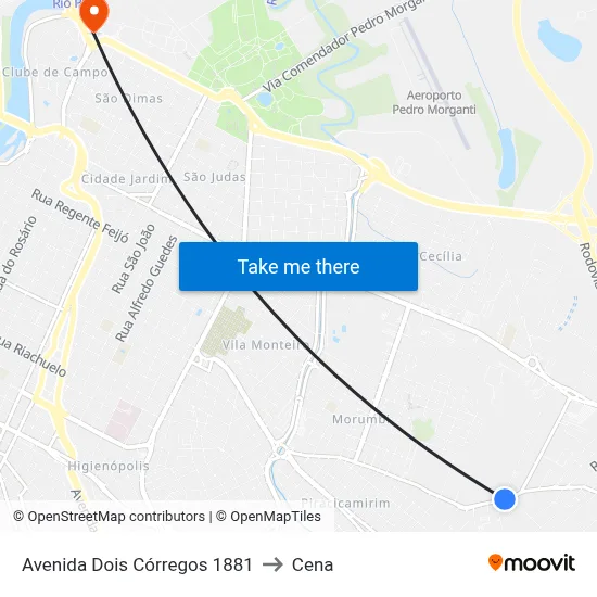 Avenida Dois Córregos 1881 to Cena map