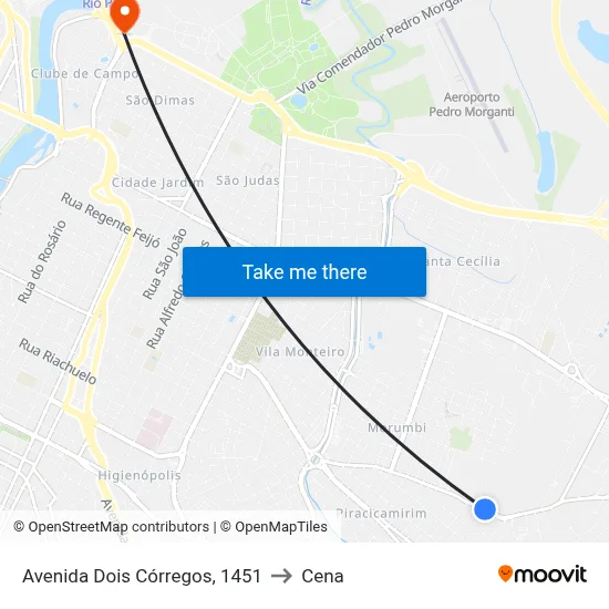 Avenida Dois Córregos, 1451 to Cena map