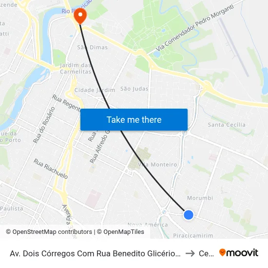 Av. Dois Córregos Com Rua Benedito Glicério Teixeira to Cena map