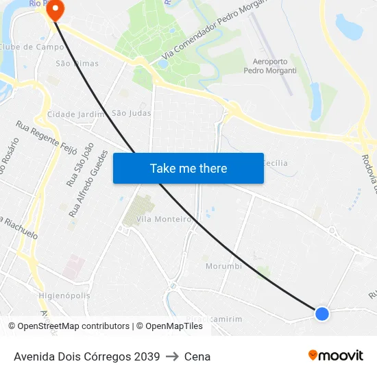 Avenida Dois Córregos 2039 to Cena map