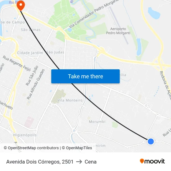 Avenida Dois Córregos, 2501 to Cena map