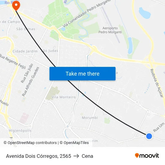 Avenida Dois Córregos, 2565 to Cena map