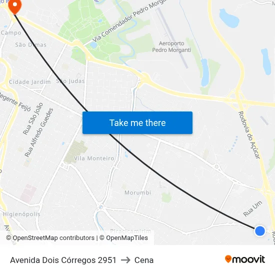 Avenida Dois Córregos 2951 to Cena map