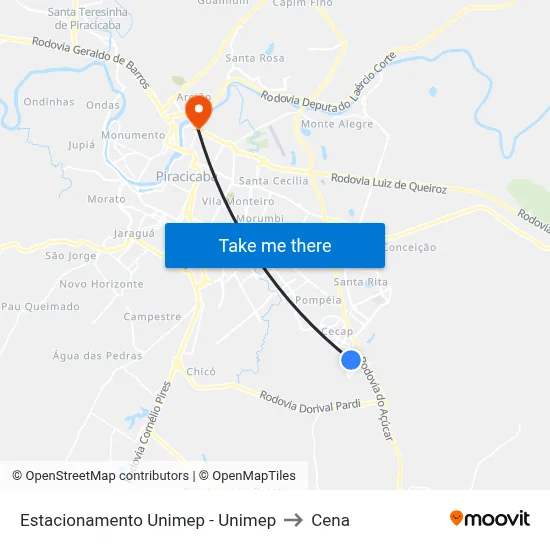 Estacionamento Unimep - Unimep to Cena map