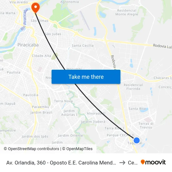 Av. Orlandia, 360 - Oposto E.E. Carolina Mendes Thame to Cena map