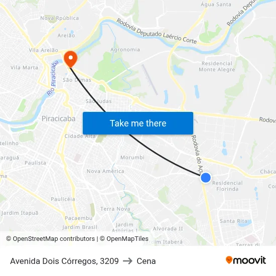 Avenida Dois Córregos, 3209 to Cena map