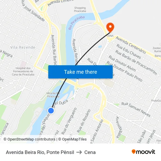 Avenida Beira Rio, Ponte Pênsil to Cena map