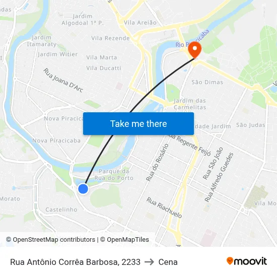 Rua Antônio Corrêa Barbosa, 2233 to Cena map