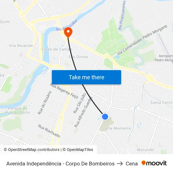 Avenida Independência - Corpo De Bombeiros to Cena map