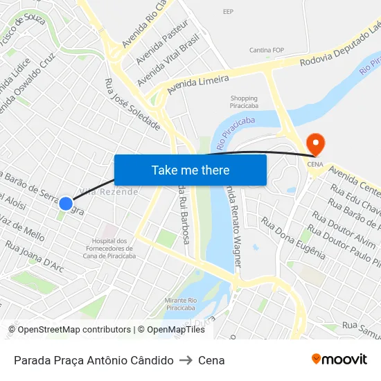 Parada Praça Antônio Cândido to Cena map