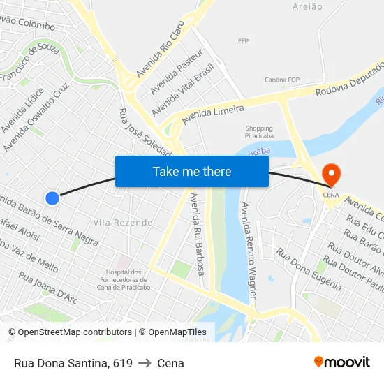 Rua Dona Santina, 619 to Cena map