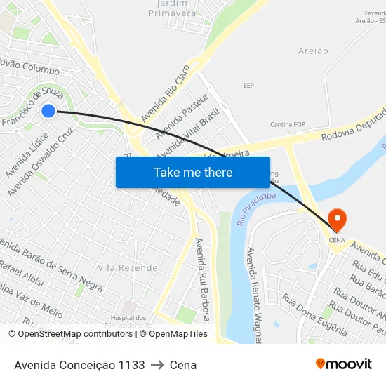 Avenida Conceição 1133 to Cena map