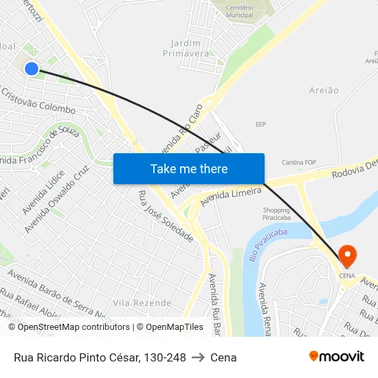 Rua Ricardo Pinto César, 130-248 to Cena map
