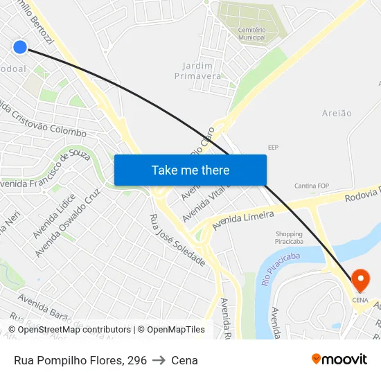 Rua Pompilho Flores, 296 to Cena map