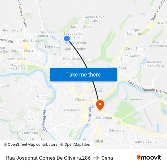 Rua Josaphat Gomes De Oliveira,286 to Cena map