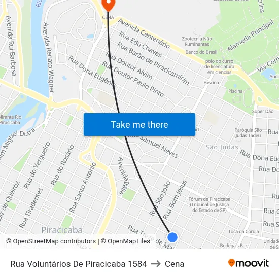 Rua Voluntários De Piracicaba 1584 to Cena map