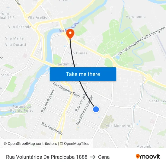 Rua Voluntários De Piracicaba 1888 to Cena map