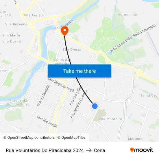 Rua Voluntários De Piracicaba 2024 to Cena map