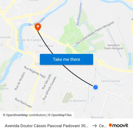 Avenida Doutor Cássio Pascoal Padovani 300 Manetoni to Cena map