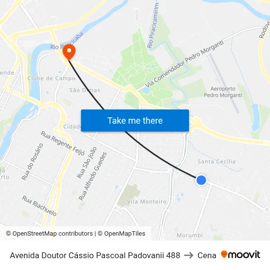 Avenida Doutor Cássio Pascoal Padovanii 488 to Cena map