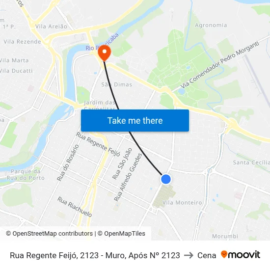 Rua Regente Feijó, 2123 - Muro, Após Nº 2123 to Cena map