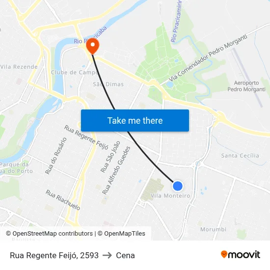 Rua Regente Feijó, 2593 to Cena map