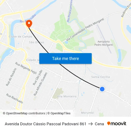 Avenida Doutor Cássio Pascoal Padovani 861 to Cena map