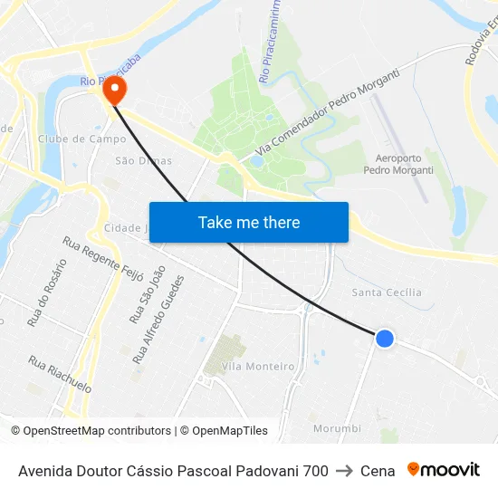 Avenida Doutor Cássio Pascoal Padovani 700 to Cena map