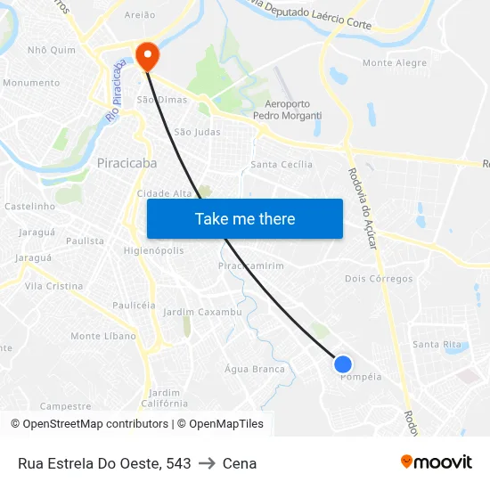 Rua Estrela Do Oeste, 543 to Cena map