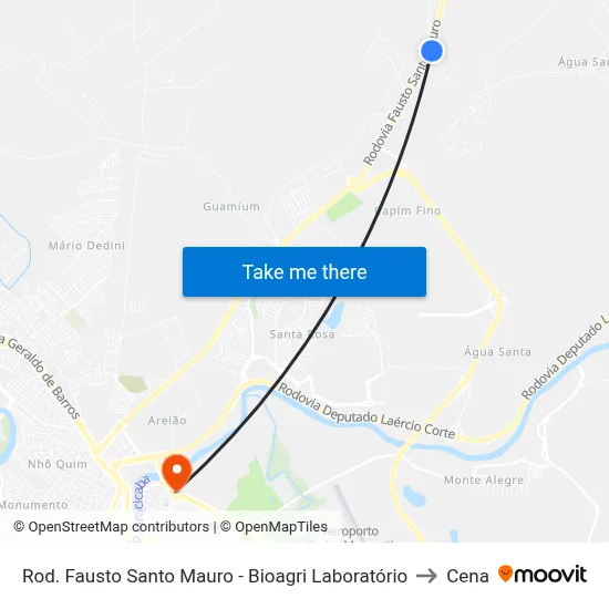 Rod. Fausto Santo Mauro - Bioagri Laboratório to Cena map