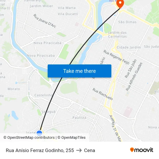 Rua Anísio Ferraz Godinho, 255 to Cena map