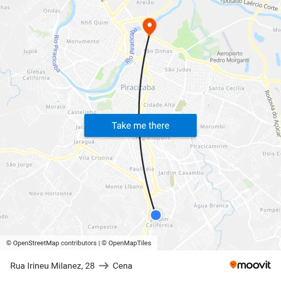 Rua Irineu Milanez, 28 to Cena map