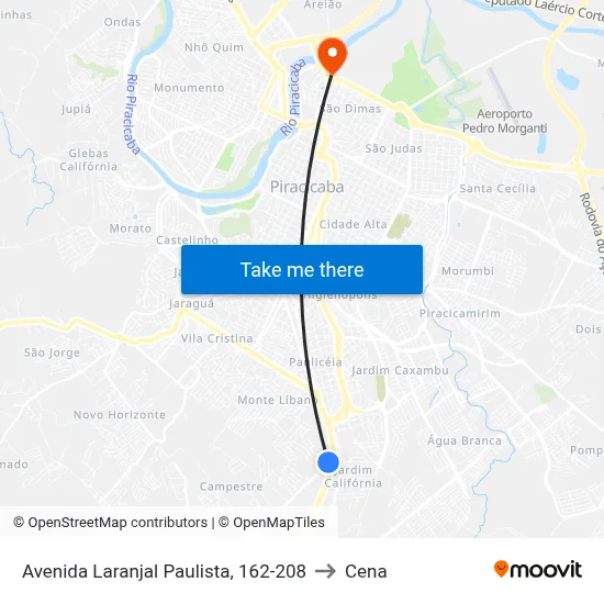 Avenida Laranjal Paulista, 162-208 to Cena map