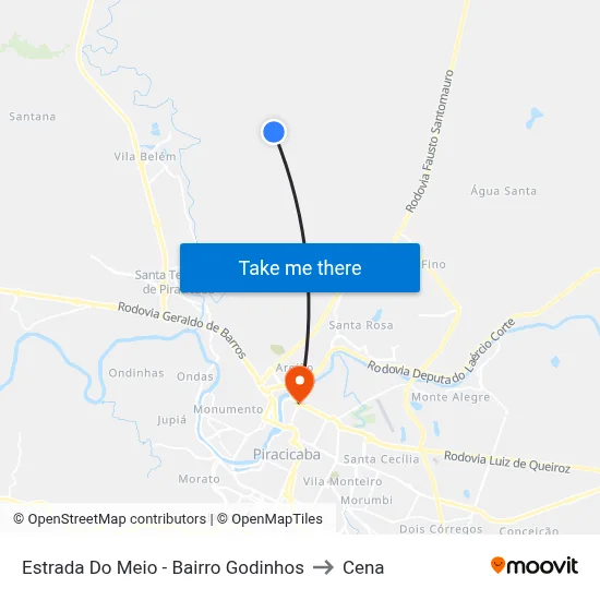 Estrada Do Meio - Bairro Godinhos to Cena map