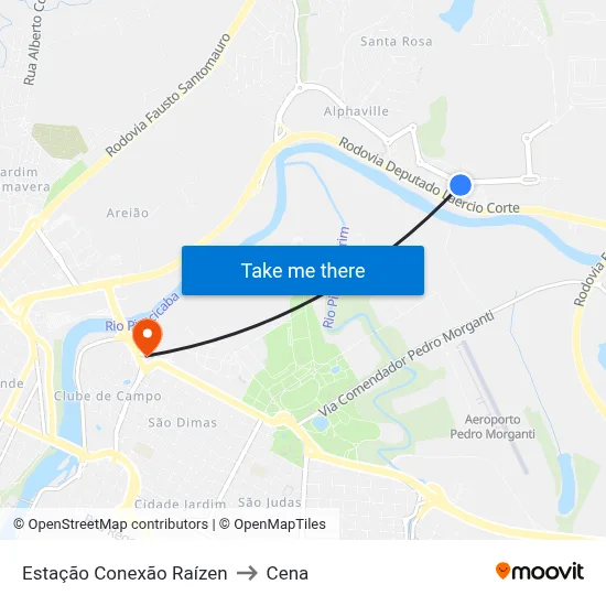 Estação Conexão Raízen to Cena map
