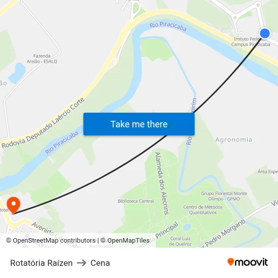 Rotatória Raízen to Cena map