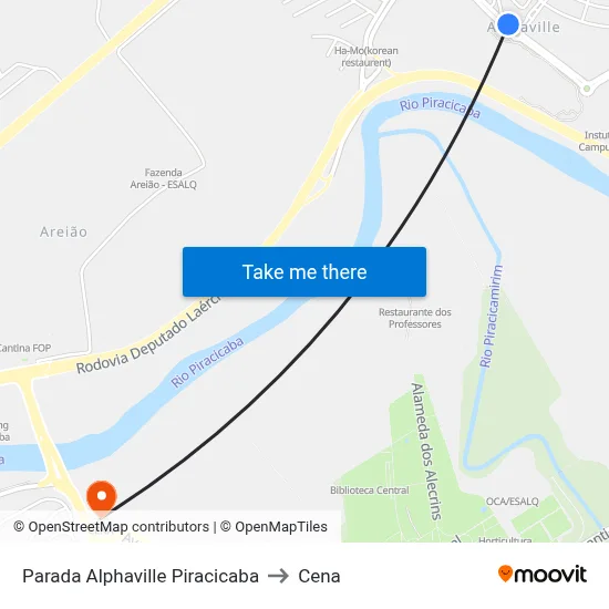 Parada Alphaville Piracicaba to Cena map
