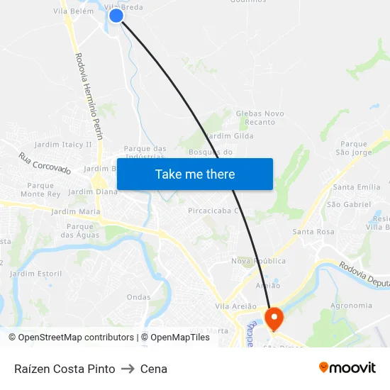 Raízen Costa Pinto to Cena map