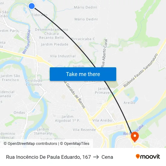 Rua Inocêncio De Paula Eduardo, 167 to Cena map