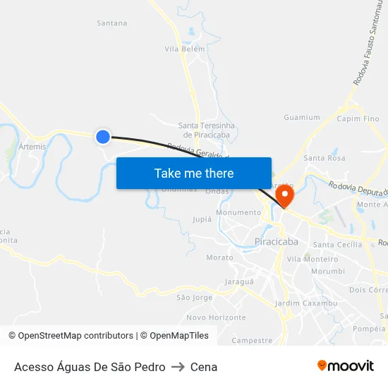 Acesso Águas De São Pedro to Cena map