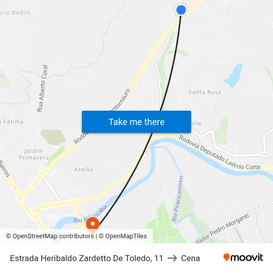 Estrada Heribaldo Zardetto De Toledo, 11 to Cena map