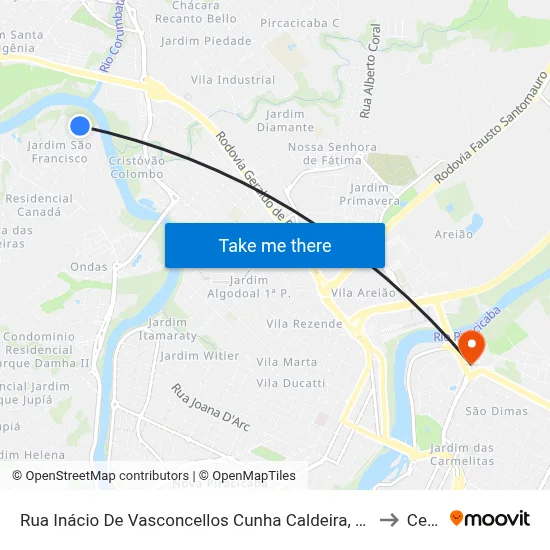 Rua Inácio De Vasconcellos Cunha Caldeira, 72-140 to Cena map