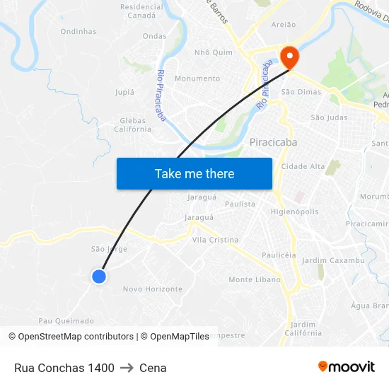 Rua Conchas 1400 to Cena map
