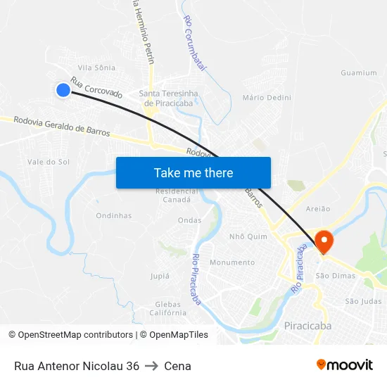 Rua Antenor Nicolau 36 to Cena map