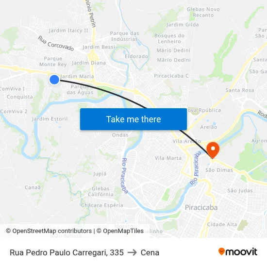 Rua Pedro Paulo Carregari, 335 to Cena map