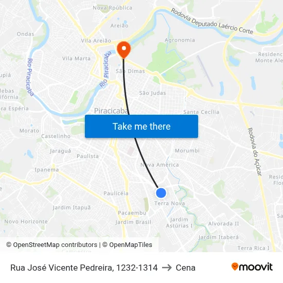 Rua José Vicente Pedreira, 1232-1314 to Cena map